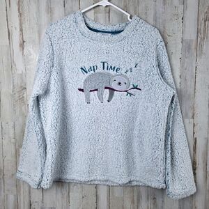 Secret Treasures Fuzzy Sloth Nap Time Pajama Top Blue Size Medium